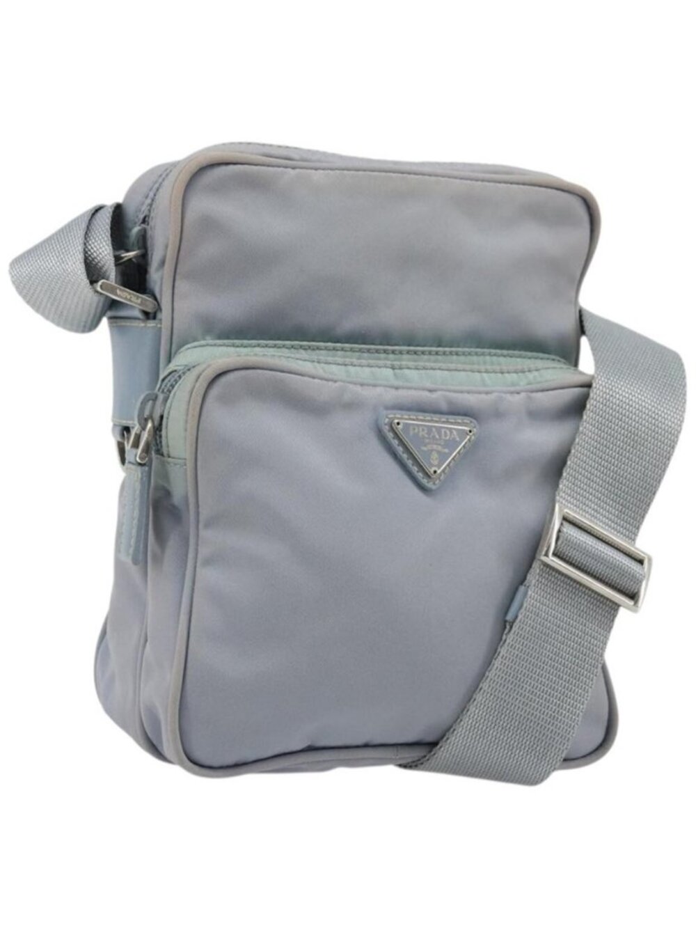 Authentic PRADA Shoulder Bag Nylon Light Blue Silver